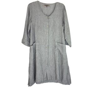 Flax Linen Long Sleeve Striped Dress Lagenlook